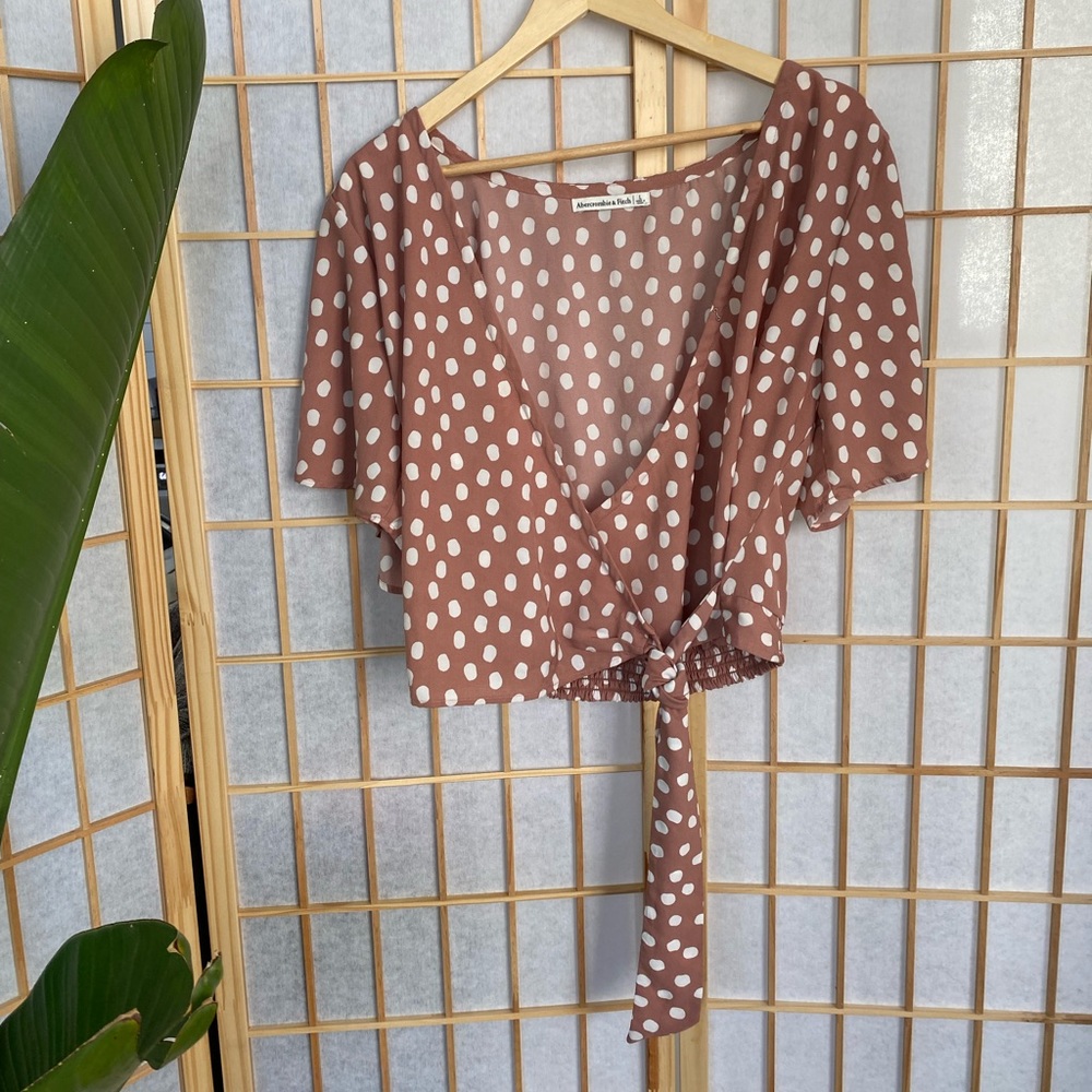 Abercrombie & Fitch Pink & White V Neck Wrap Blouse